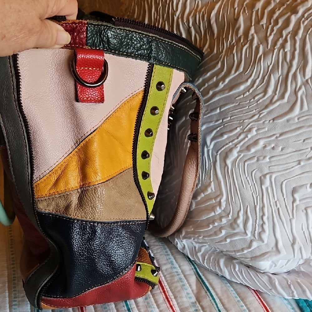 Amerileather Studded Multicolor Patchwork Tote Pu… - image 7